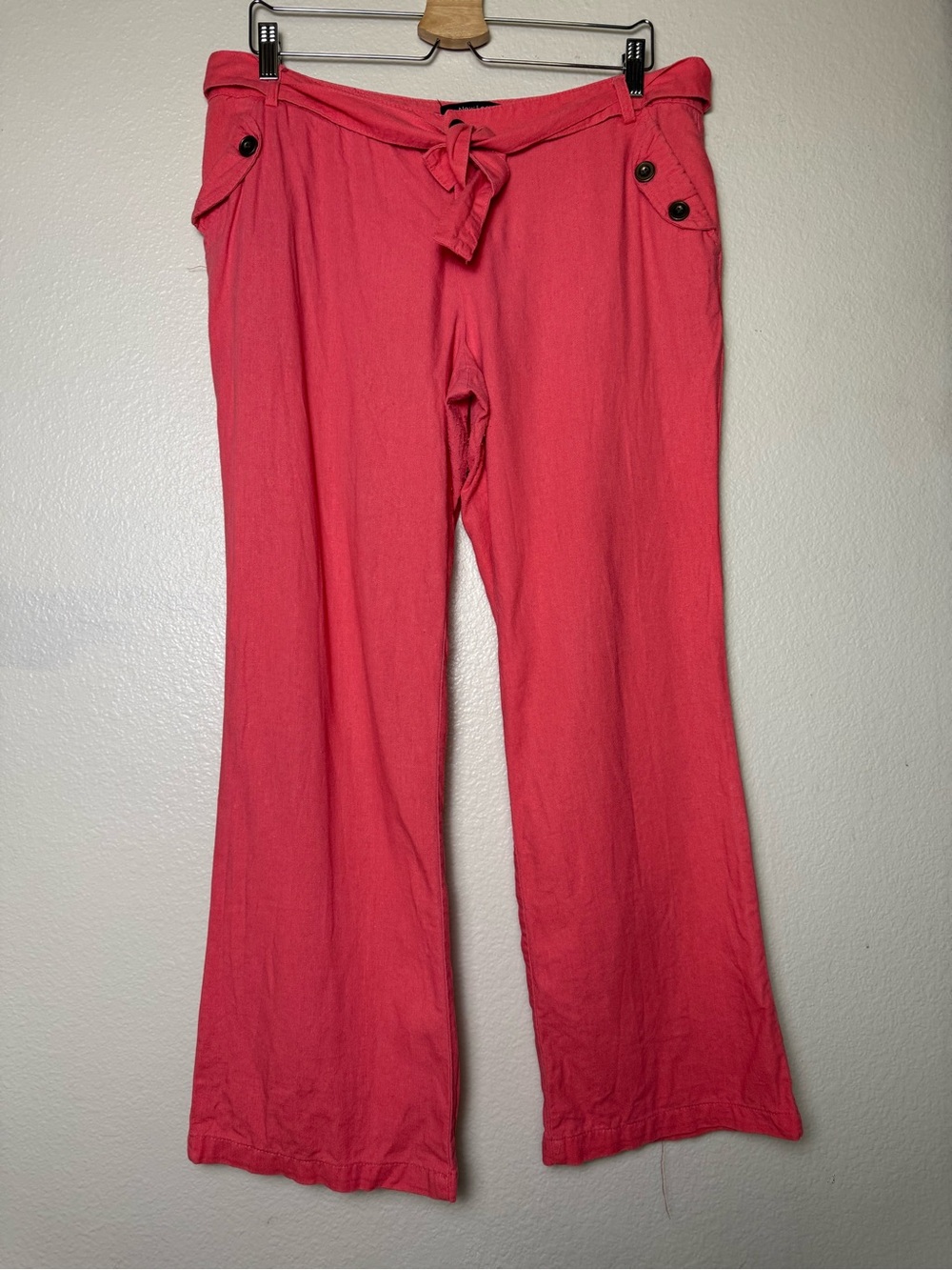 New Look 100% Linen Coral Wide-Leg Tie-Waist Pants